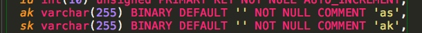MySQL BINARY 字段定义示例