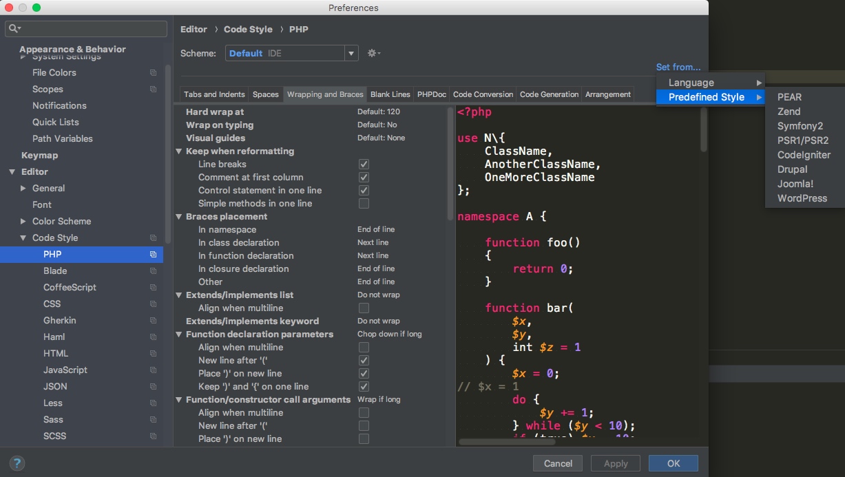PhpStorm 代码格式化设置